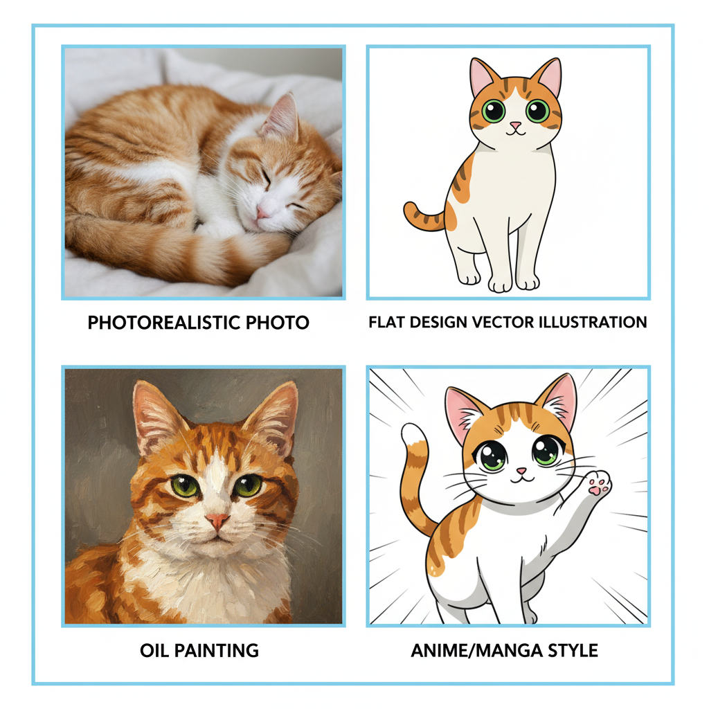 The same subject rendered in 4 different artistic styles with AI