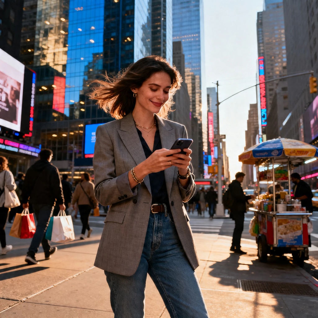 generate a picture of a woman in a city