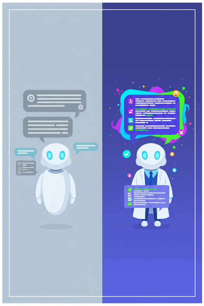 Comparison between a generic AI response and an expert AI response using the Persona Pattern